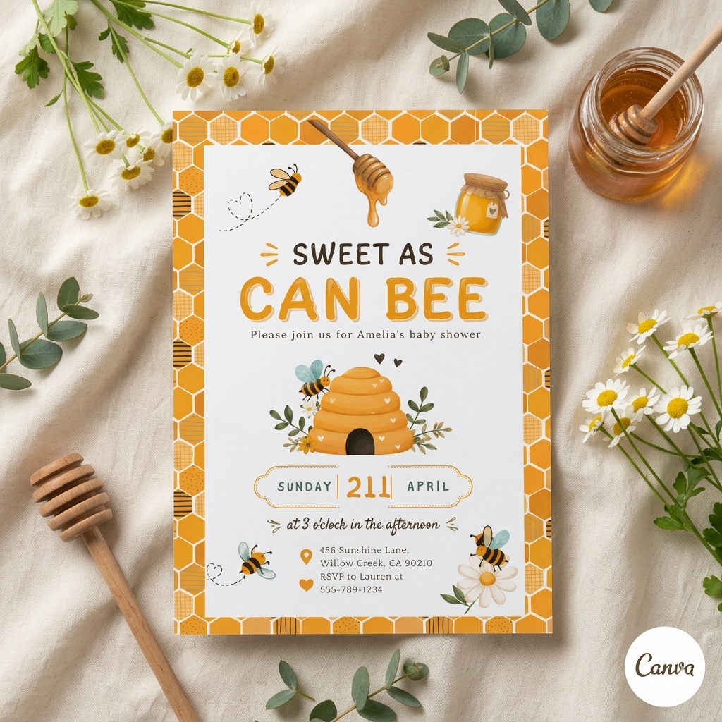 Sweet to Bee SIX 6th Birthday Invitation, Bee Invitation 1st Birthday Buzz On Over, So Sweet, Bee One, Little Honey, Party Invitation