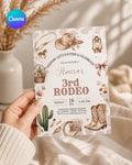 First Rodeo Birthday Invitation, Editable My 1st Rodeo Girl Cowgirl Invites, First Rodeo Invite, Cowgirl Invitation, Editable Canva Template