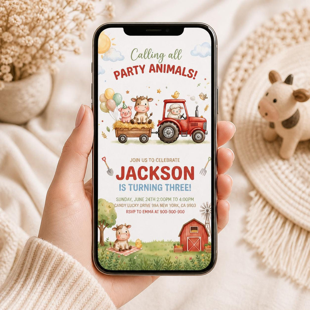 Farm Animals Birthday Invitation, Kids Ranch Party (5x7 Canva Template)