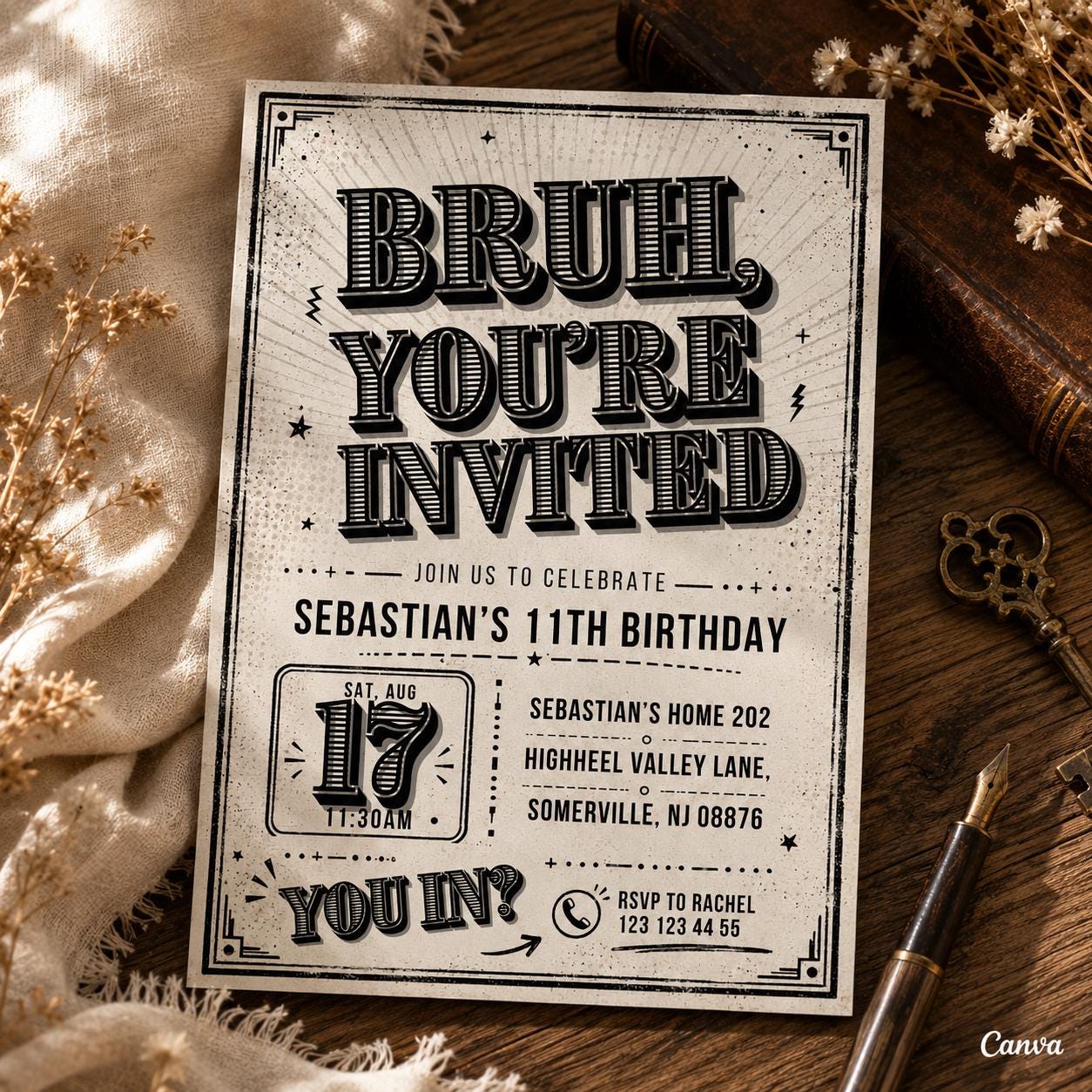 Printable Bruh Birthday Invitation, Boy Bday Invite, Teenager Birthday, Bruh It's My Birthday Invite template, teens Party, bro dude , A3