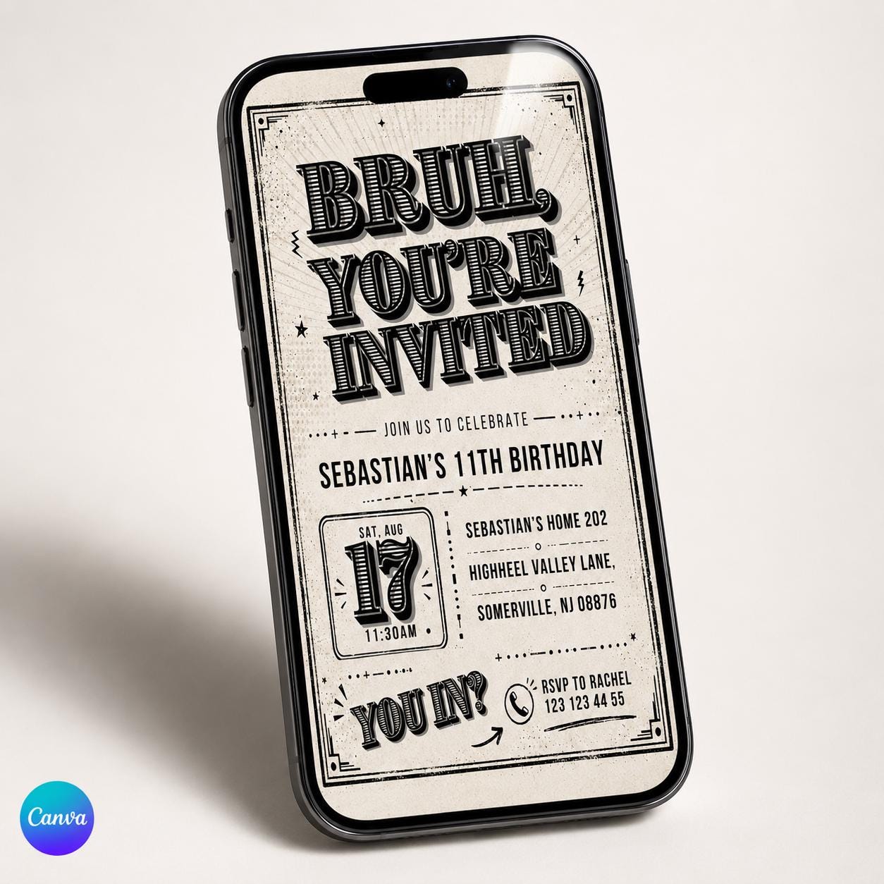 Printable Bruh Birthday Invitation, Boy Bday Invite, Teenager Birthday, Bruh It's My Birthday Invite template, teens Party, bro dude , A3