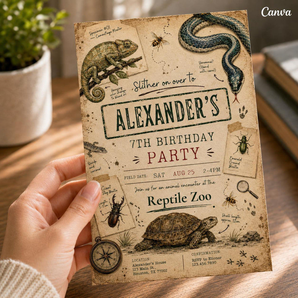 Editable Reptile invitation, lizard invite, Instant Download, Printable reptile invitation, Birthday Invite, snake invite template