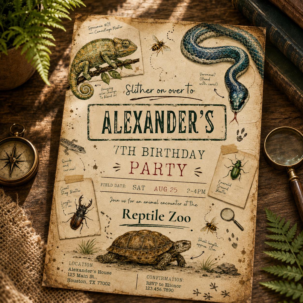 Editable Reptile invitation, lizard invite, Instant Download, Printable reptile invitation, Birthday Invite, snake invite template