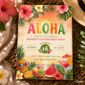 Aloha party invitation, Luau birthday, printable editable girl invite template, Pineapple invitation, Tropical Hawaii party
