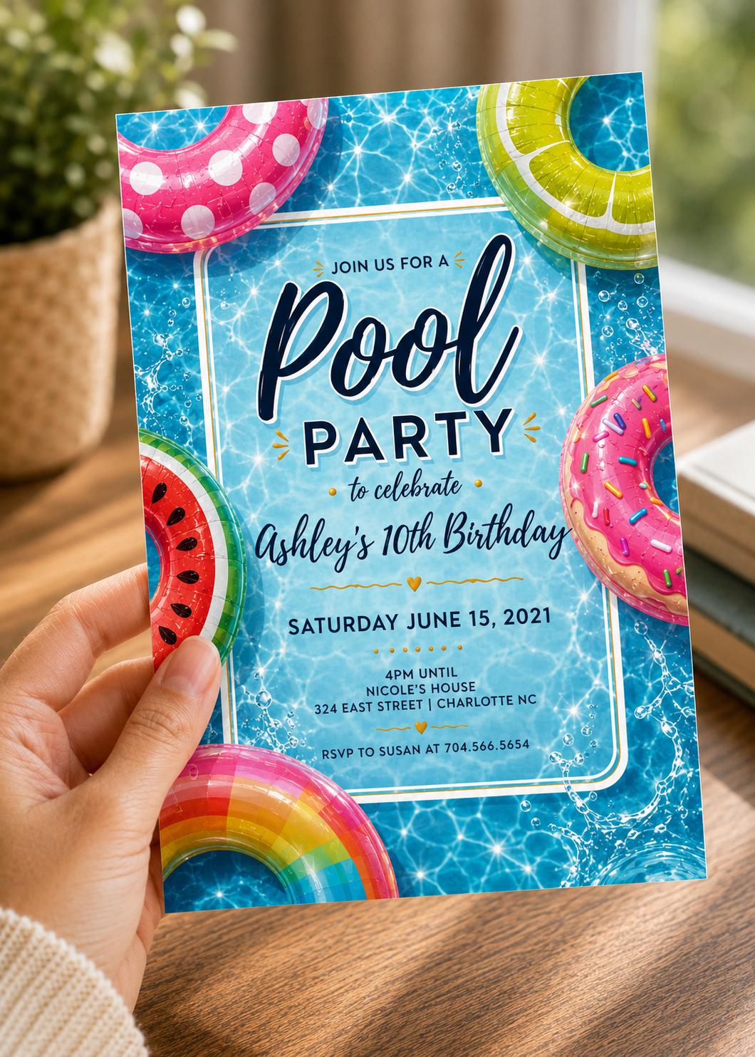 Pool Party Invitation, Adult Pool Party Invitation, Kids Pool Birthday Invite, Summer Birthday, Pool Invite, INSTANT download, Template