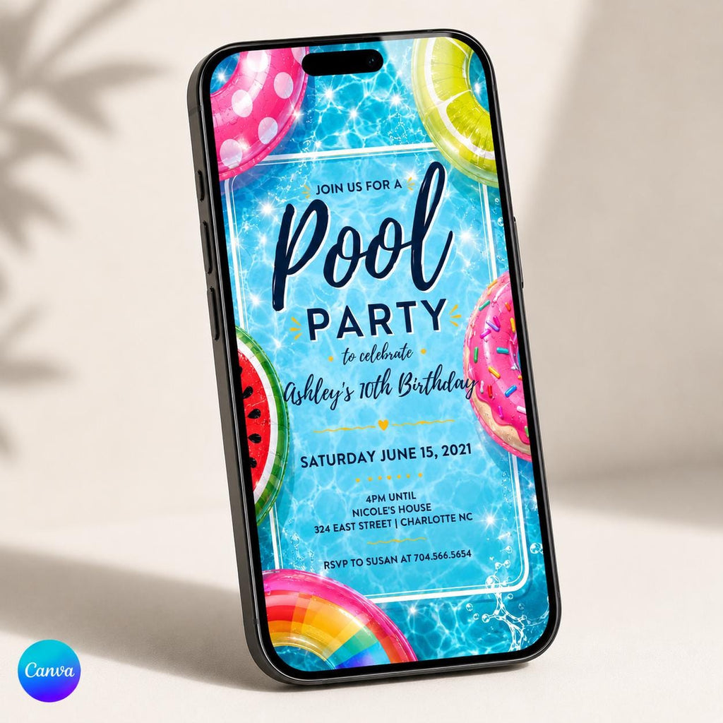 Pool Party Invitation, Adult Pool Party Invitation, Kids Pool Birthday Invite, Summer Birthday, Pool Invite, INSTANT download, Template