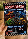 Monster Truck Birthday Invitation, Editable Boom Crash Monster, Bash Printable Invite, Trucks Birthday Template Boys Jam, any age, Canva
