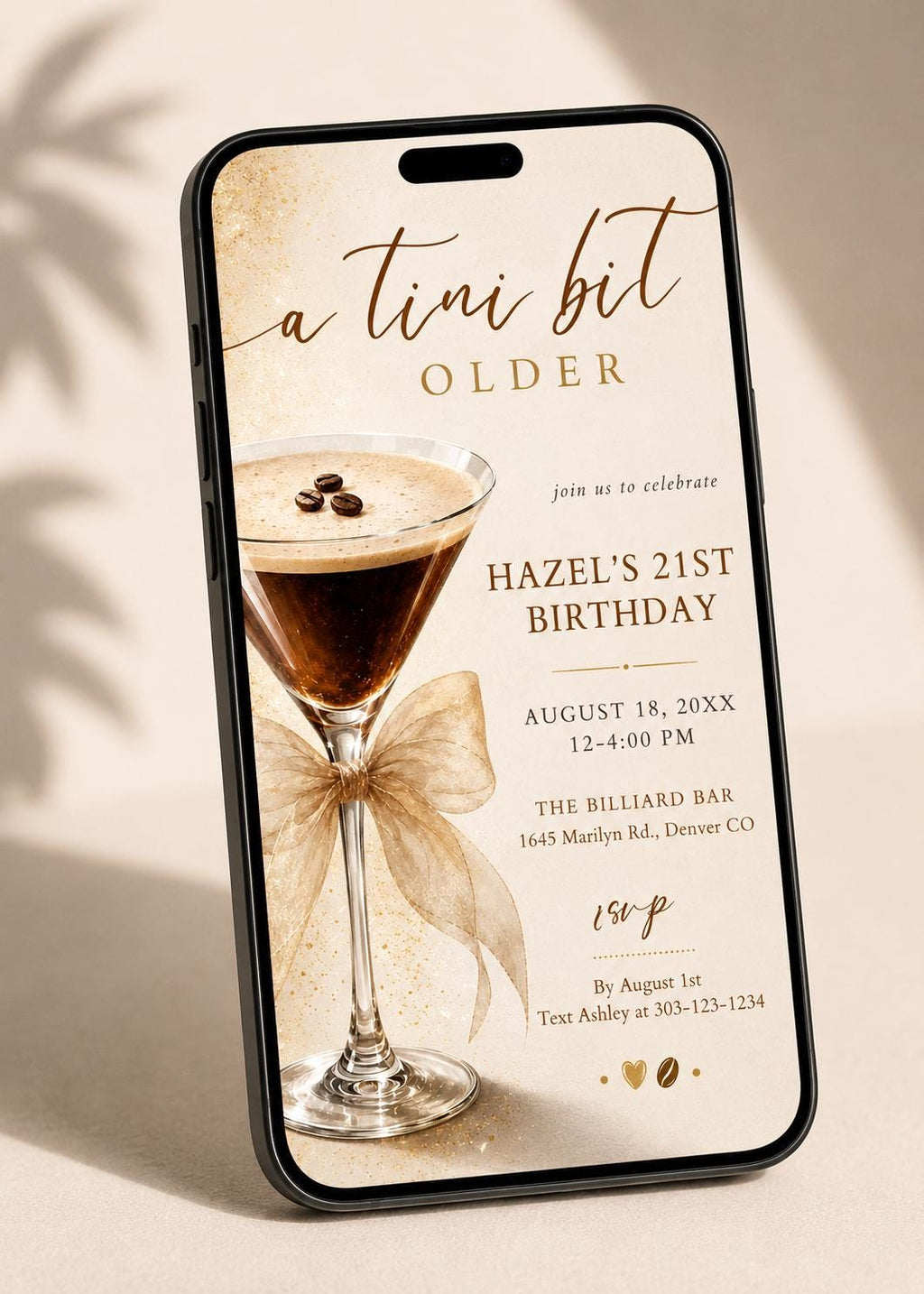 A Tini Bit Older Birthday Party Invite, Espresso Martini Birthday Invitation, Coffee Cafe Birthday Theme HAZEL , canva editable