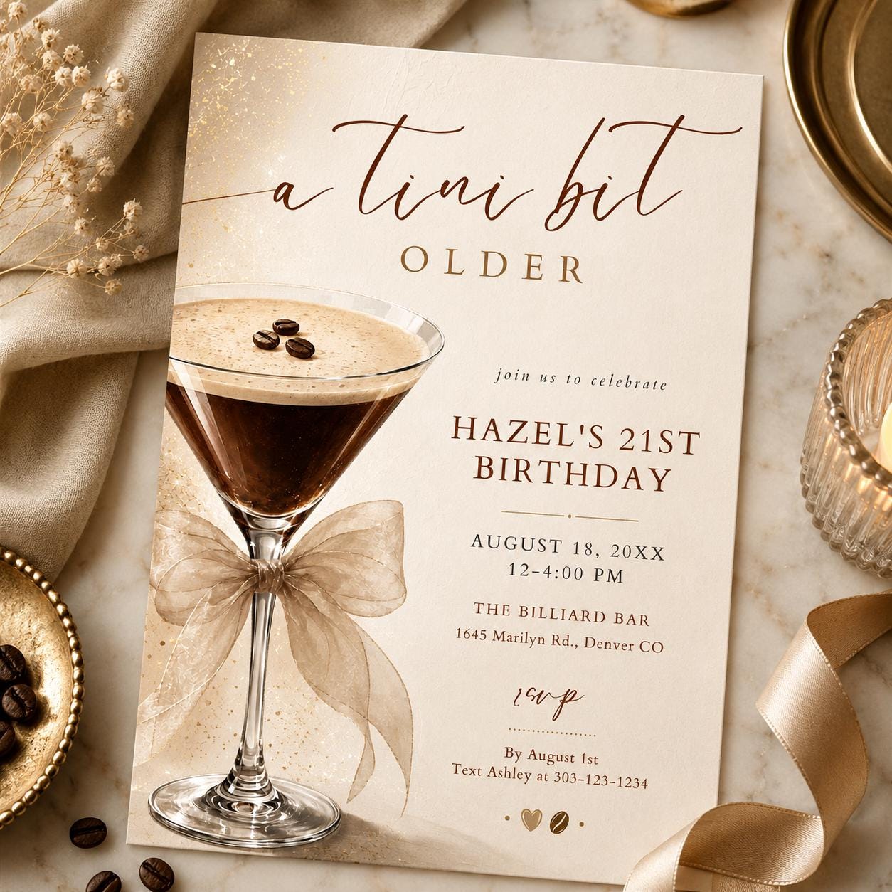 A Tini Bit Older Birthday Party Invite, Espresso Martini Birthday Invitation, Coffee Cafe Birthday Theme HAZEL , canva editable