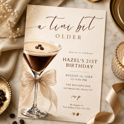 A Tini Bit Older Birthday Party Invite, Espresso Martini Birthday Invitation, Coffee Cafe Birthday Theme HAZEL , canva editable
