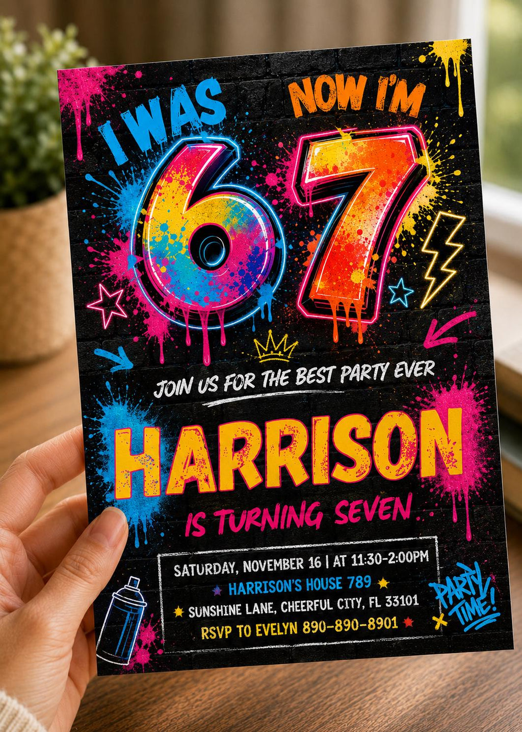 Six Seven Party birthday invitation, printable six seven invite, editable 6 7 meme Party template, digital template, girl boy birthday