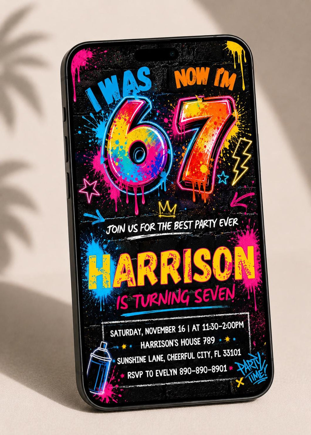 Six Seven Party birthday invitation, printable six seven invite, editable 6 7 meme Party template, digital template, girl boy birthday