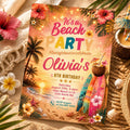 Editable Girl Surfing Beach Party Birthday Invitation - Surf's Up Surfboard Edit Invite Template Digital