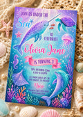 Under the sea Birthday Party invitation - Invite with dolphine turtle and narwhal - Instant download template digital
