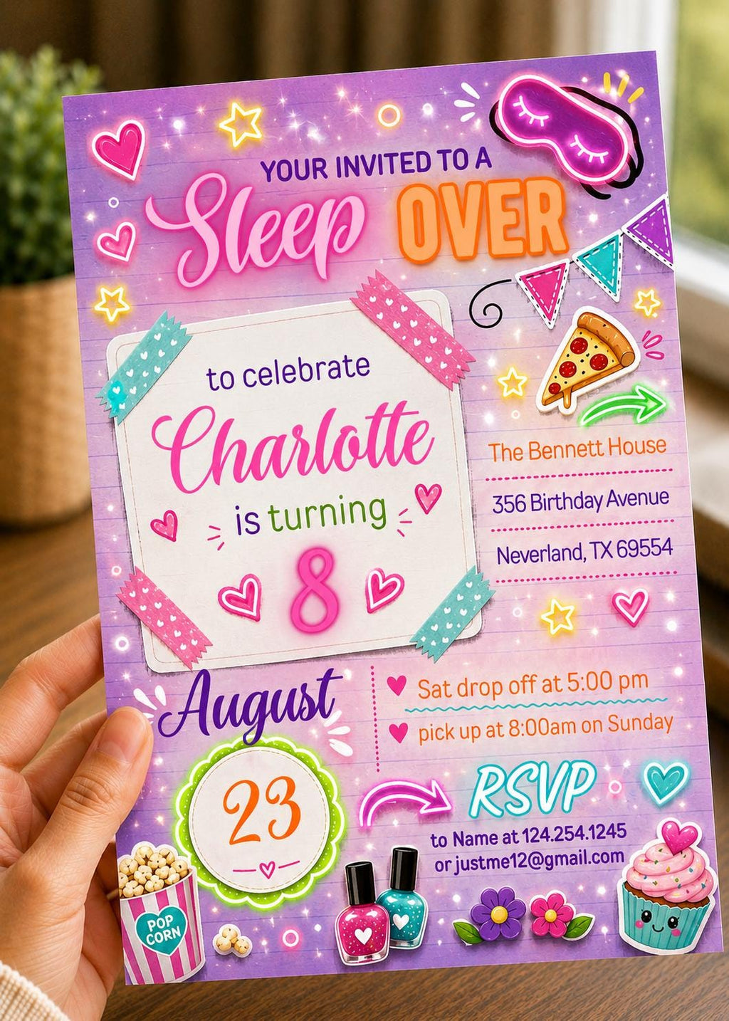 Sleepover Birthday Invitation, Slumber Party Invite Girls, Pajama Party Digital Card, Tween Sleepover Editable, Printable Sleepover Evite
