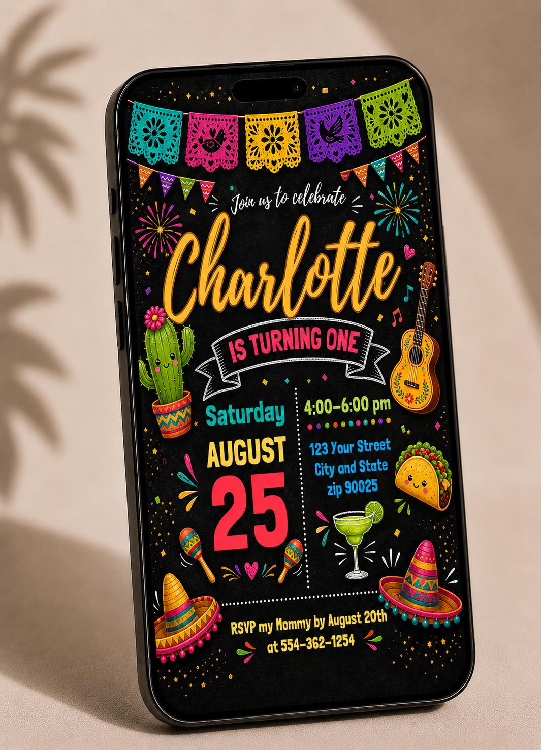 It's Time to Fiesta Birthday Invitation, Mexican Fiesta Party Invite, Fiesta Birthday Invitation, Mexican birthday, Editable Canva , A5