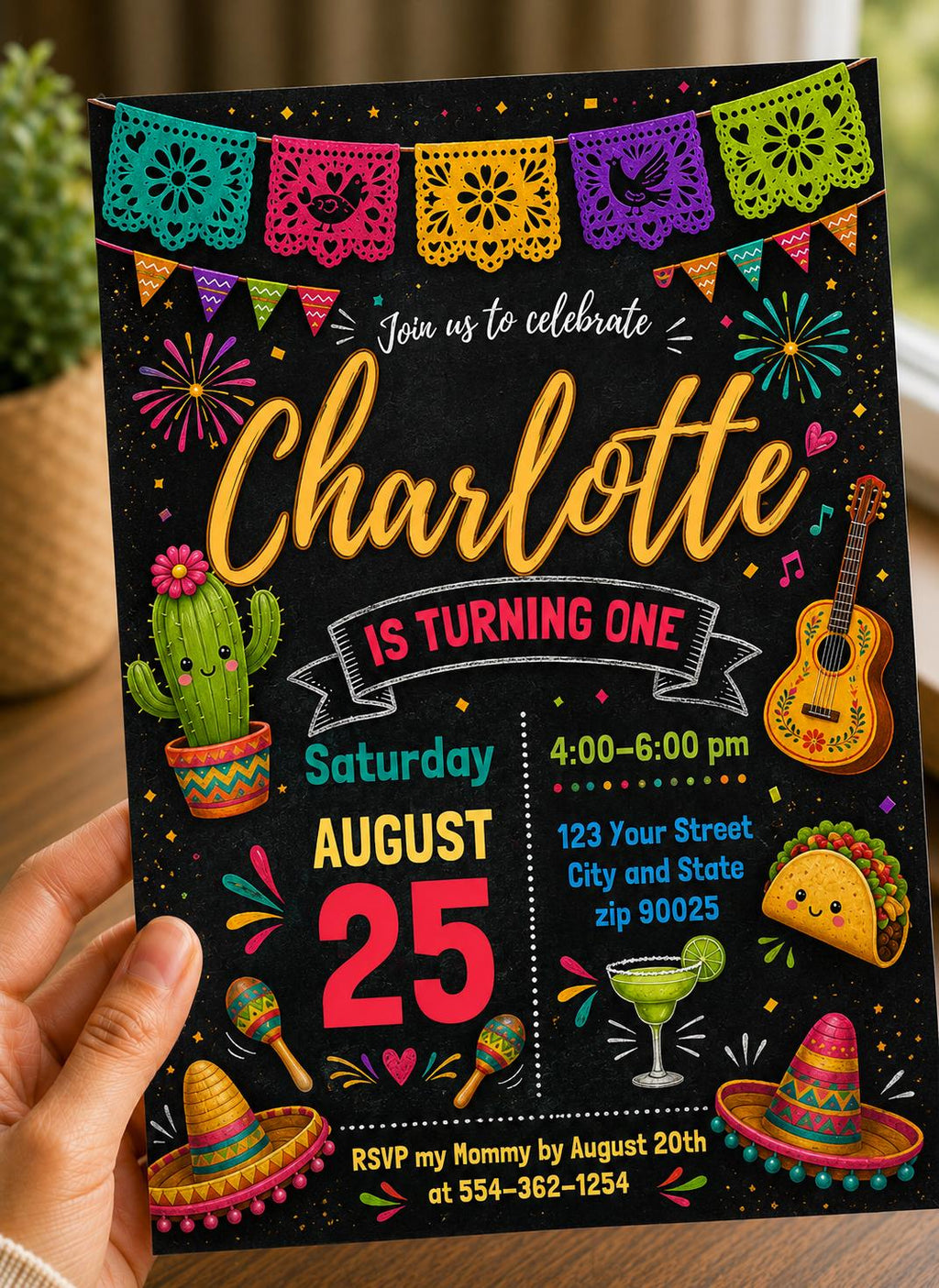 It's Time to Fiesta Birthday Invitation, Mexican Fiesta Party Invite, Fiesta Birthday Invitation, Mexican birthday, Editable Canva , A5