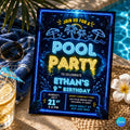 Pool Party Birthday Party Invitation Template, Hand Drawn Whimsical Swim Birthday Invite, Pink Bow Coquette Summer Birthday Pool Celebration