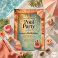 Pool Party Birthday Party Invitation Template, Hand Drawn Whimsical Swim Birthday Invite, Bow Coquette Summer Birthday Pool Celebration A17