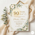 Greenery 90th Birthday Invitation, 90 Years Loved, Botanical Invite