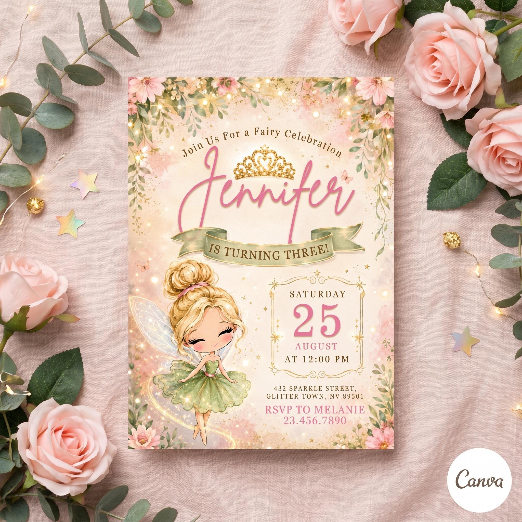 Printable fairy Tinkerbell fairy Birthday Invitation, tinker bell invitation, editable invite, peter pen invite, girl invite template