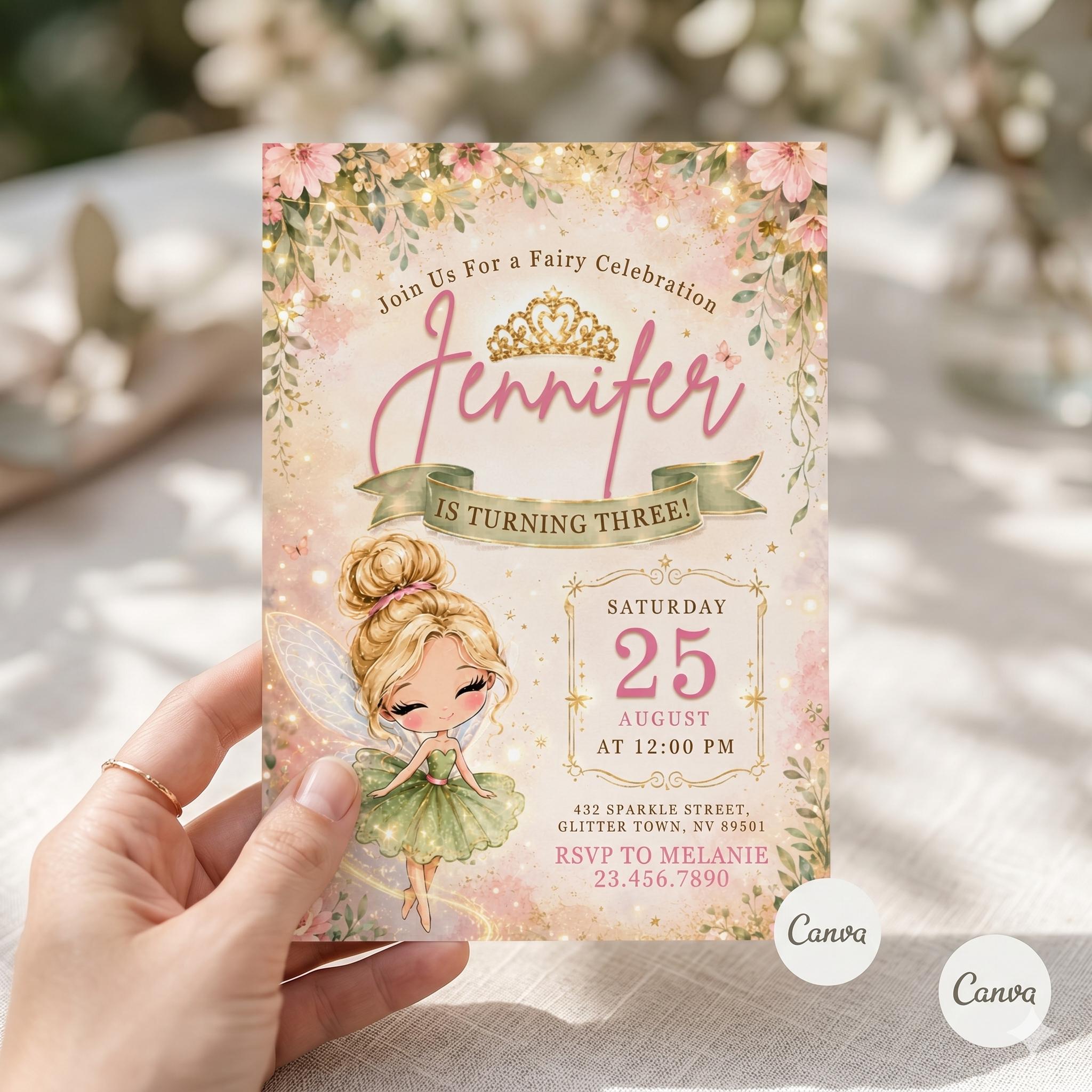 Printable fairy Tinkerbell fairy Birthday Invitation, tinker bell invitation, editable invite, peter pen invite, girl invite template