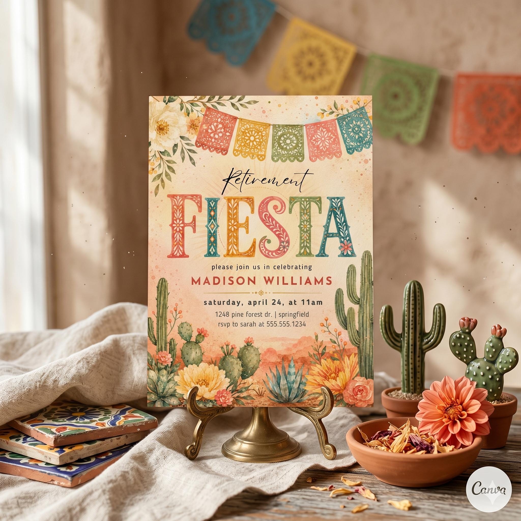 Fiesta Retirement Invitation,IFiesta Birthday Invitation, Mexican Fiesta Party Invite, Fiesta Birthday Invite,Editable Canva Template