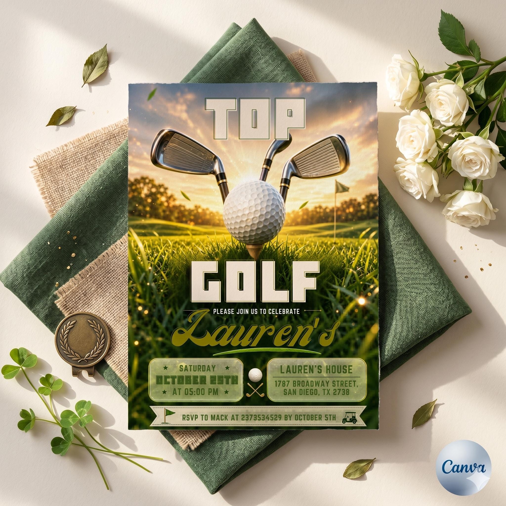 Golf Birthday Invitation, Let's Par Tee Golf Birthday Invite, Golf Birthday Party Invites, Editable 5x7 Canva Template