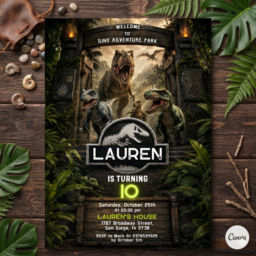Editable Dinosaur Invitation, DInosaur Birthday Party Invitation, Dinosaur World Invite, T-Rex Party Invite, Jurassic 1st 3rd 5th Birthday