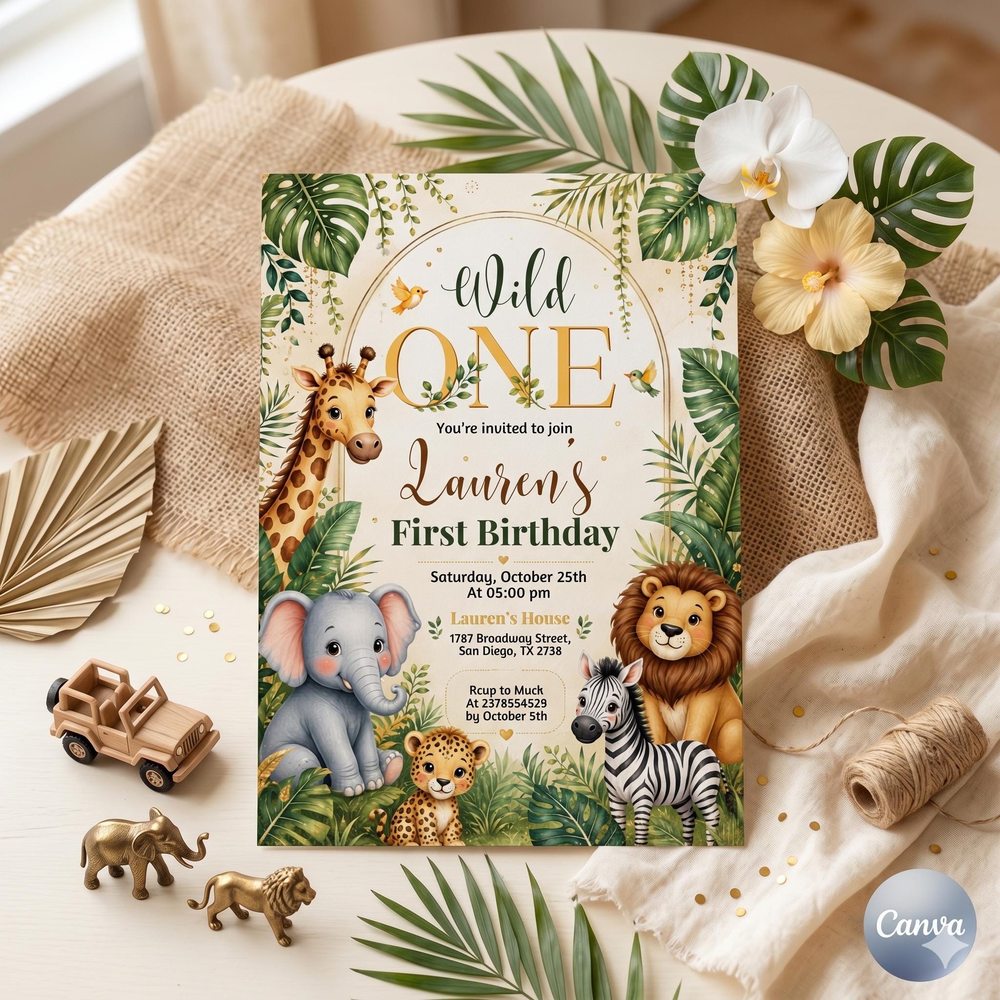 Safari First Birthday Evite, Wild One Birthday, 1st Birthday Digital Invite, Jungle First Birthday Evite, Jungle Animals Party