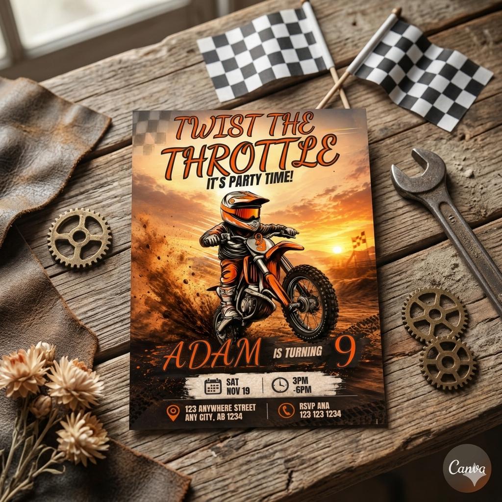 Dirt Bike Birthday Invitation: Mini Motorbike Adventure (Editable Template - Digital Download)