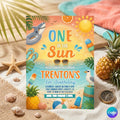 Editable One In The Sun 1st Birthday Party Invitation, Tropical Summer Boy Shark Pool Party Invite Template, Pool Party 1st Birthday Invite