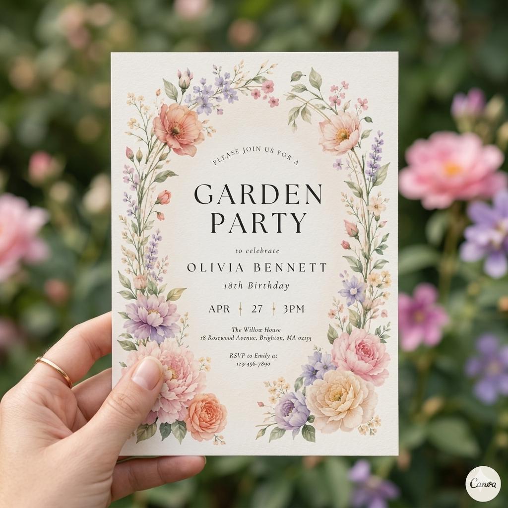 Vibrant Wildflower Birthday Garden Party Invitation Template, Watercolor Floral Meadow Party, Bright Colorful Invite, Canva Editable, 5x7