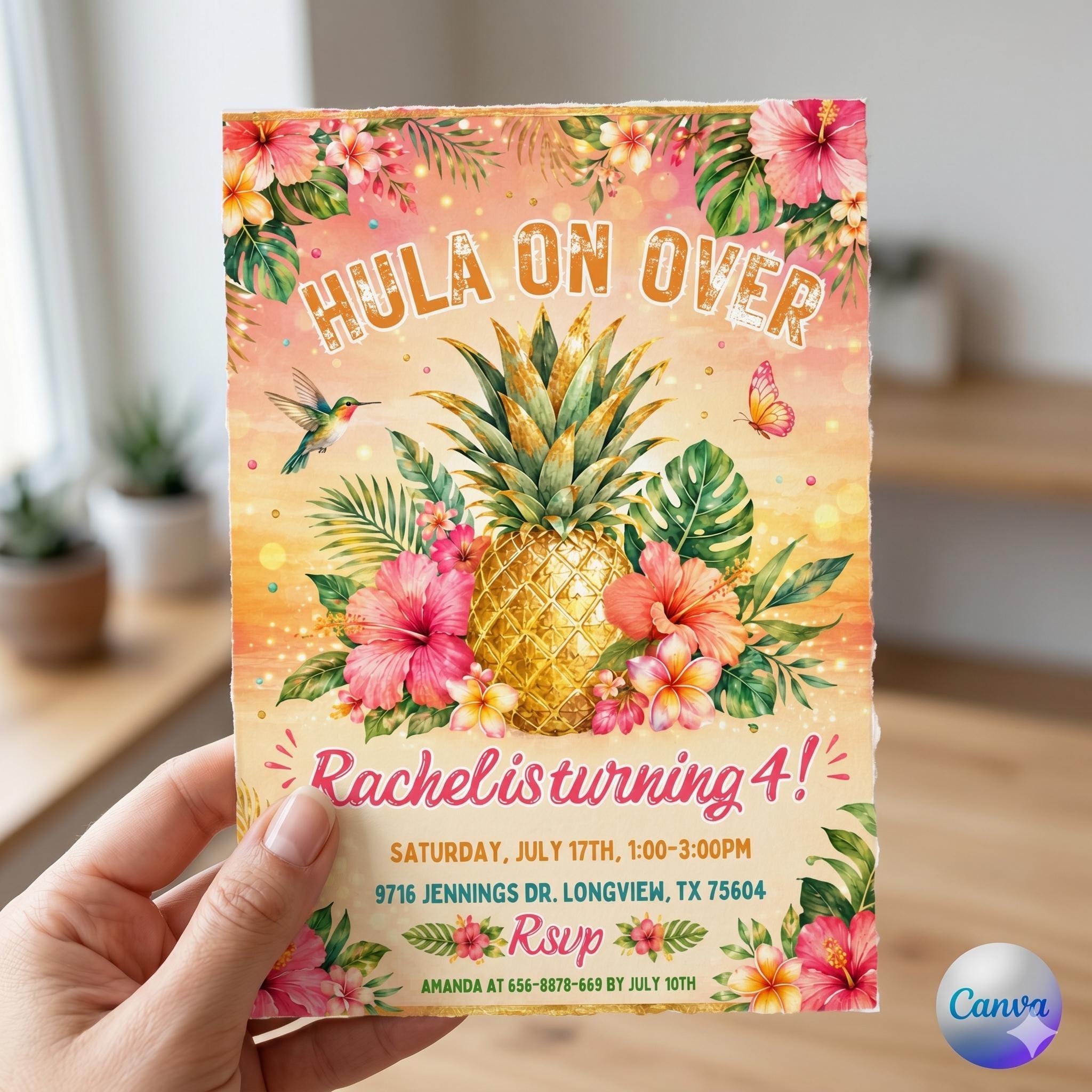 Pineapple Birthday Party Invitation , Pineapple Invitation ,PLASTIC Pineapple Birthday, Pineapple Birthday Invitation, Birthday Invite