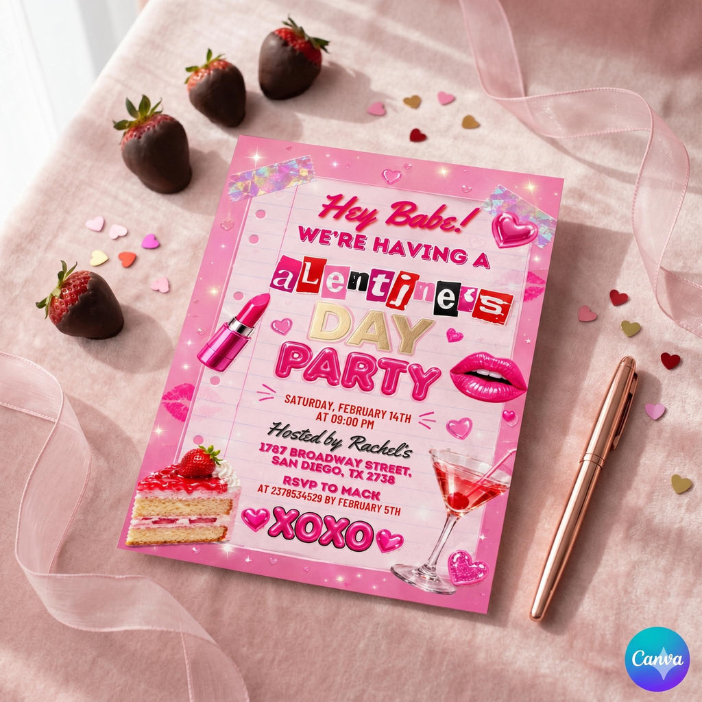 Galentine's Day Y2K Party Invitation, Girls Night Valentine's Party, Friends Valentines Dinner Invite, Galentines Day Invite, Editable Canva