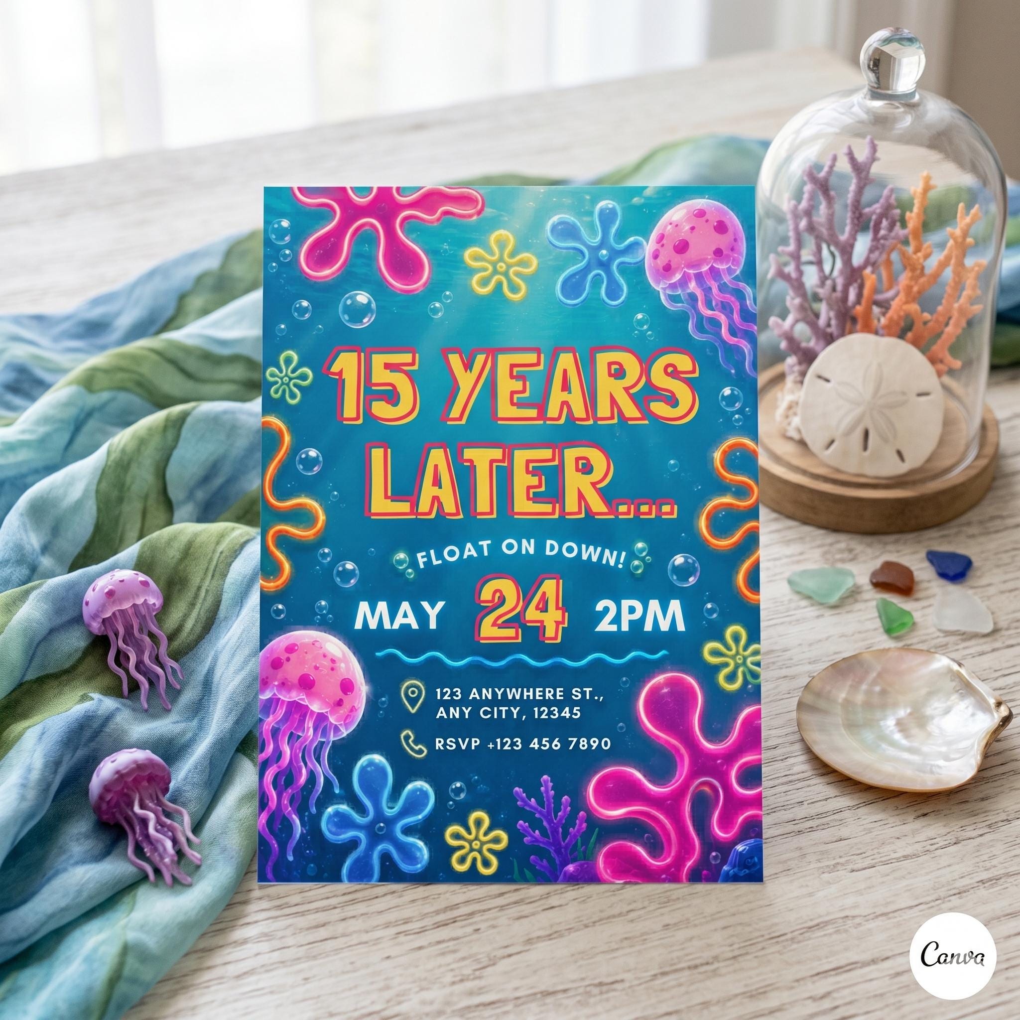 Editable Sponge Under The Sea Birthday Invitation, Years Later Sponge, Birthday Invitation Template, Sponge Birthday , A14