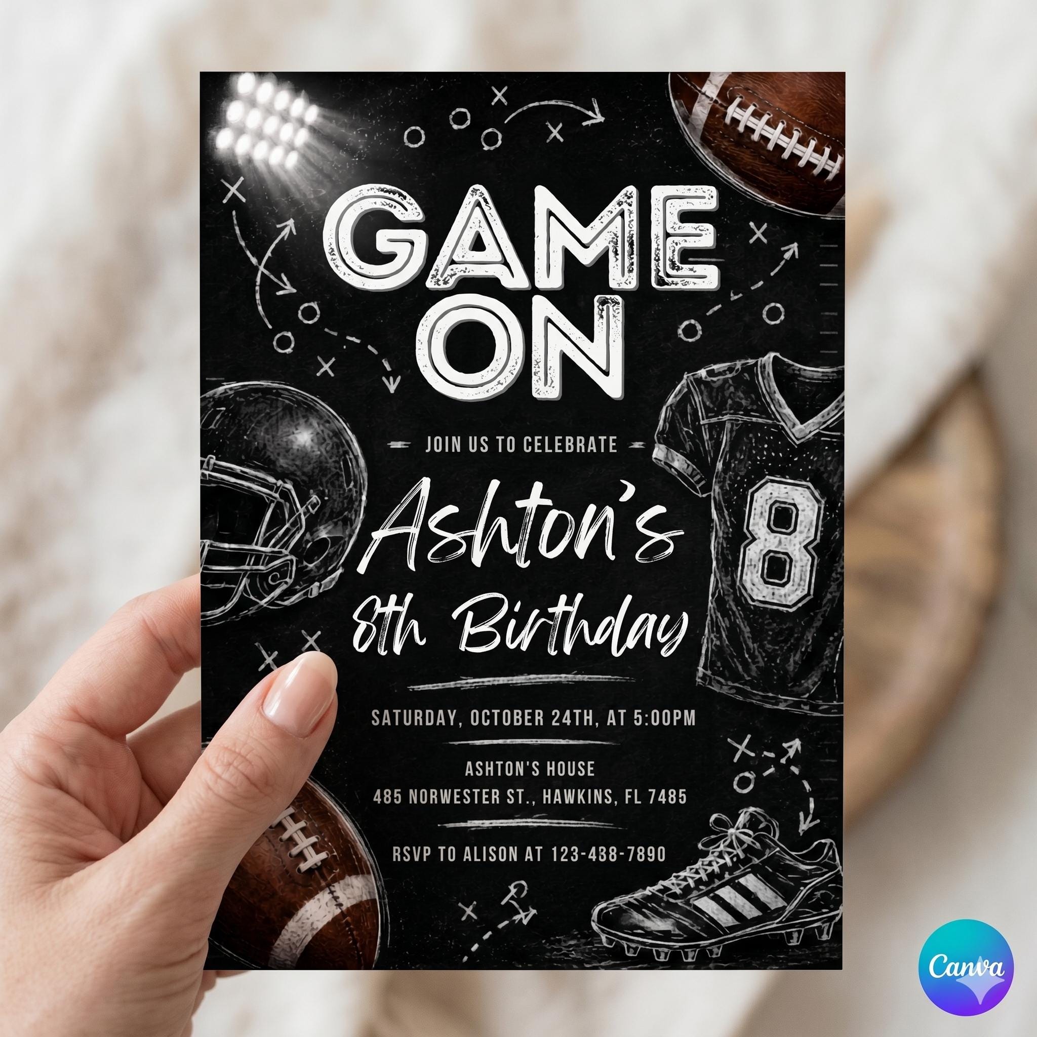 Editable Football Birthday Invitation, Printable American Football Birthday Party Invite, Editable Sports Invitation Template Canva Template