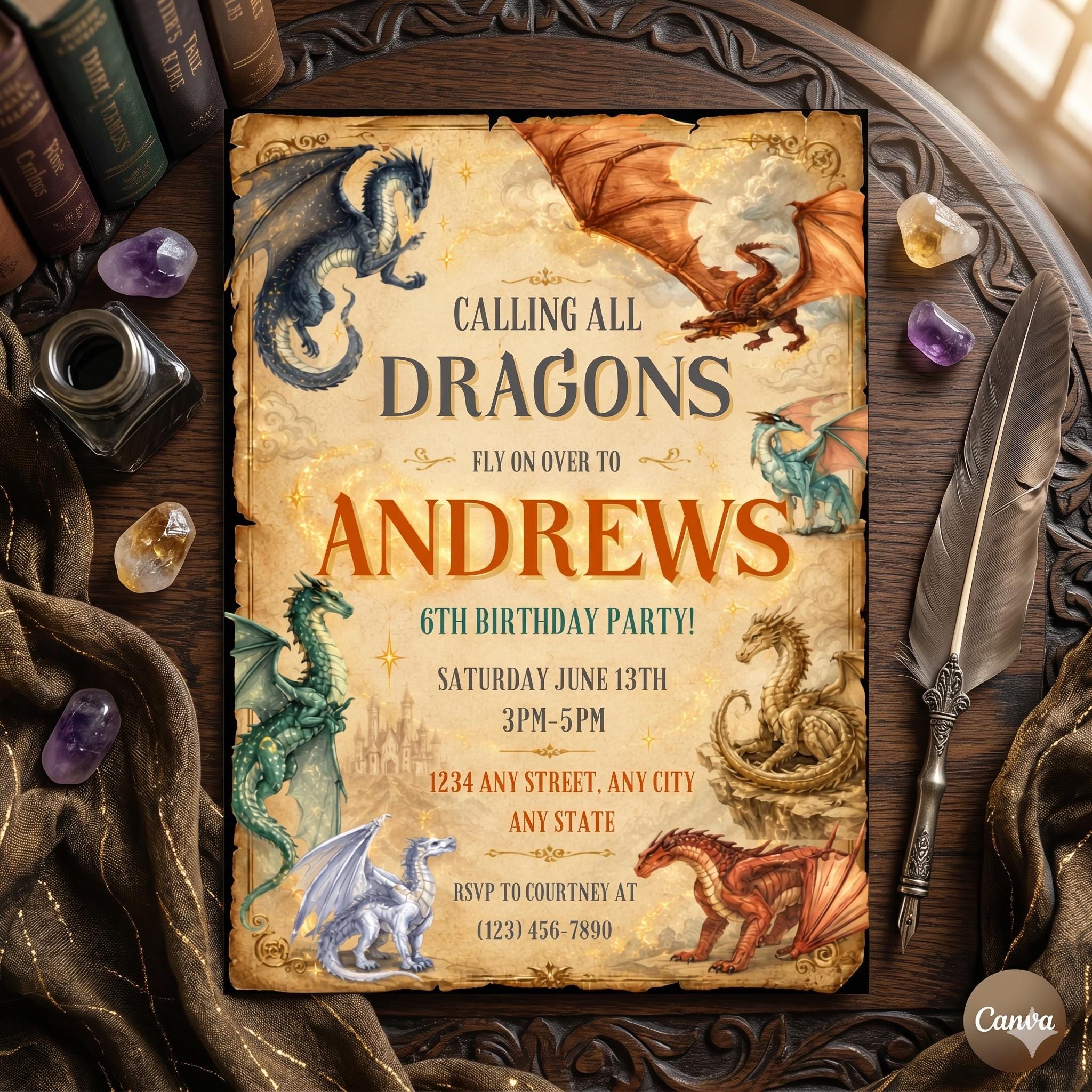Wings of Fire Kids Birthday Invite Template, Dragon Party, Editable Birthday Invitation, Digital Download , A12