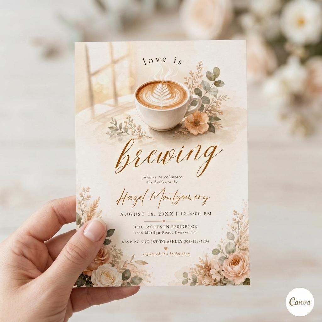 Bridal Shower Invitation: "Love is Brewing" Coffee Theme (Digital Download)