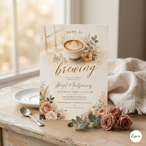 Bridal Shower Invitation: "Love is Brewing" Coffee Theme (Digital Download)