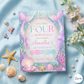 Mermaid Four Birthday Invitation, Mermaid Invitation, Mermaid Bash Under The Sea 4th Birthday Invite, 5x7 Invites