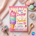 Ice Cream Birthday Invitation for Girl Birthday Invite, Ice Cream Party Invitation, Here's the Scoop Pink Purple Mint, Ice Cream Canva