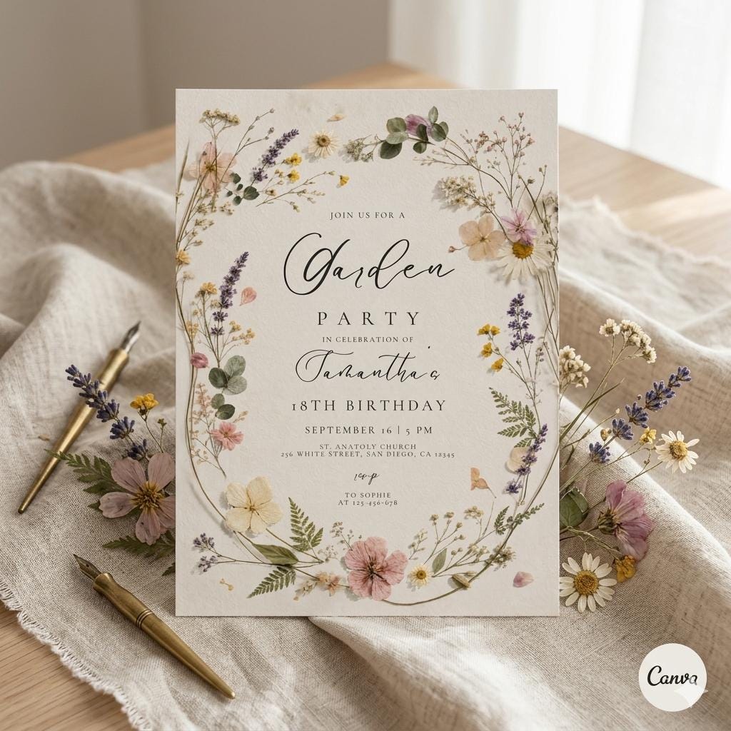 Onederful Birthday Invitation, Wildflowers 1st Birthday Invite, Isn't She Onederful, Editable Girl First Birthday Invitation, Canva Template