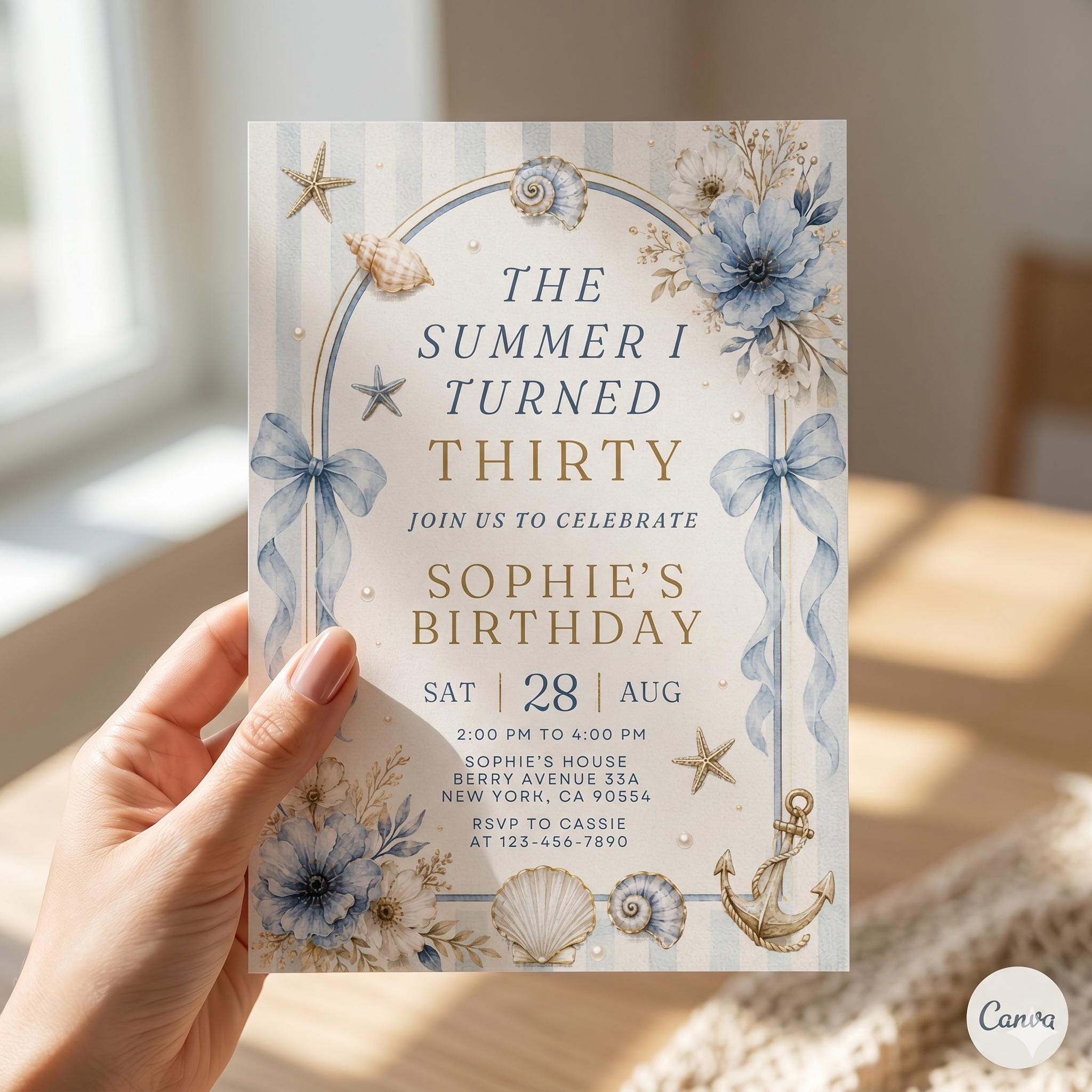 The Summer I Turned Thirty Invitation, Any Age Invitation, Coastal 30th Birthday Invitation, Beach Party Invitation, Editable Canva