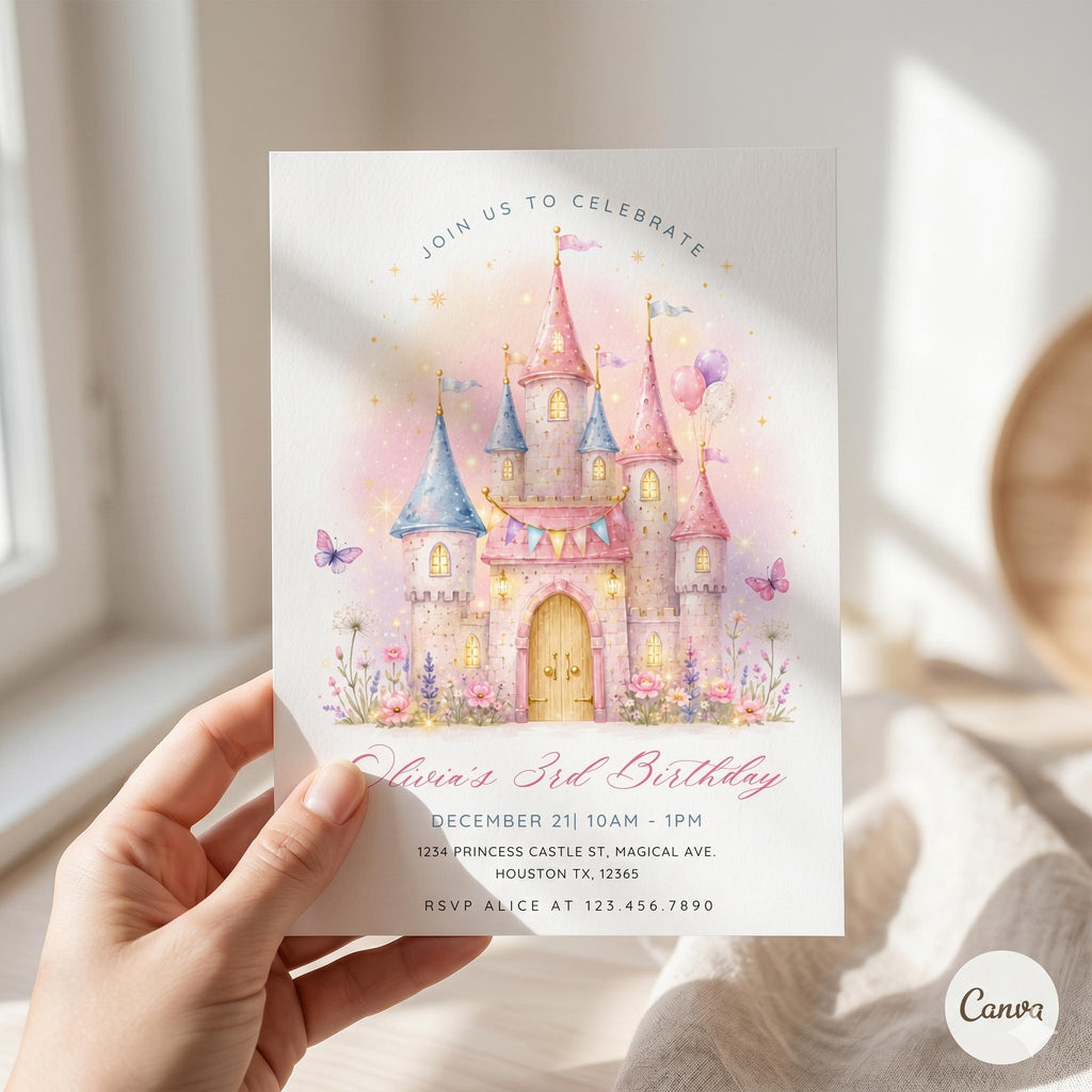 Princess Castle Birthday Invitation, Editable Template (Digital Download)