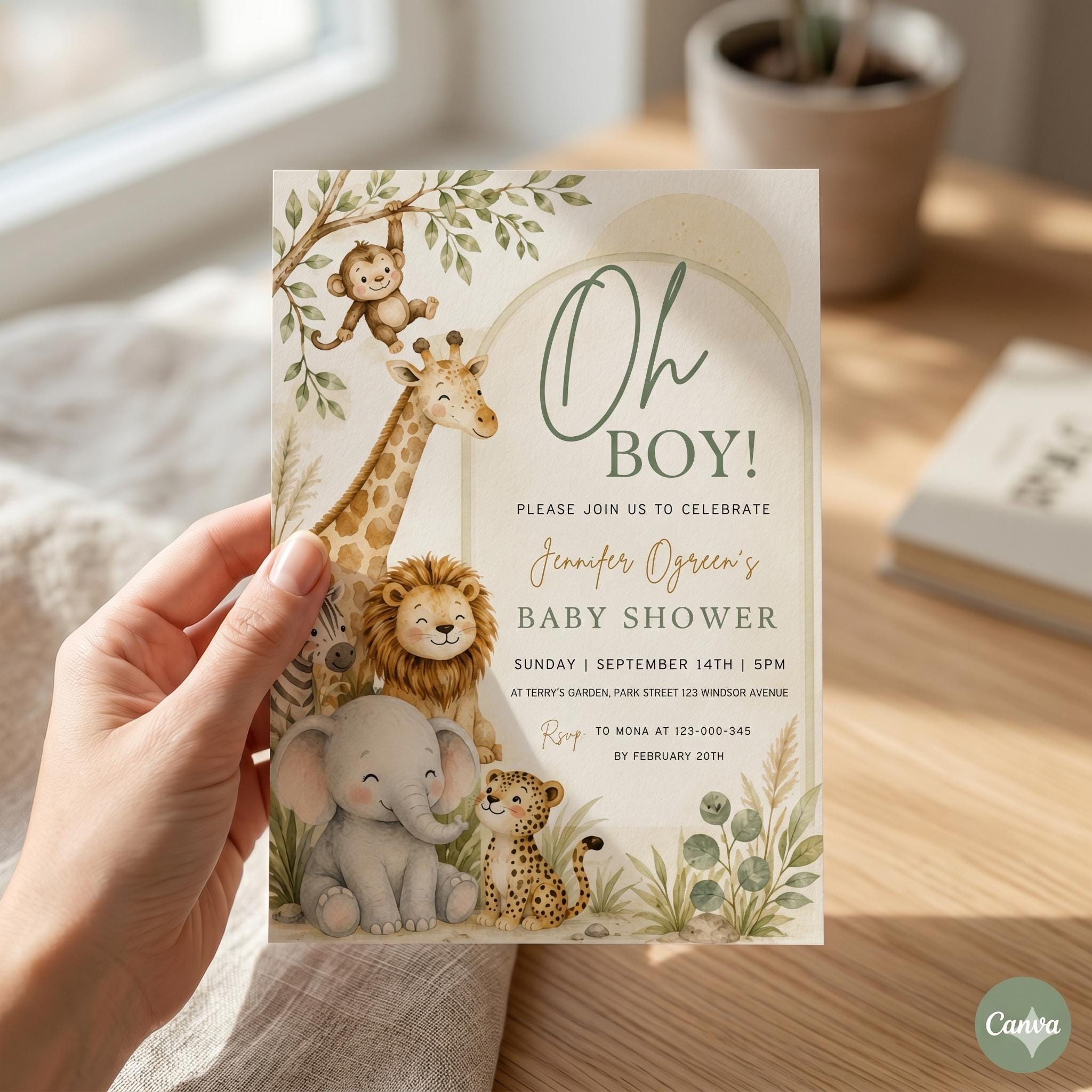 Safari Baby Shower Invitation Boy : Jungle Theme, Editable and Printable Invite, Wild One