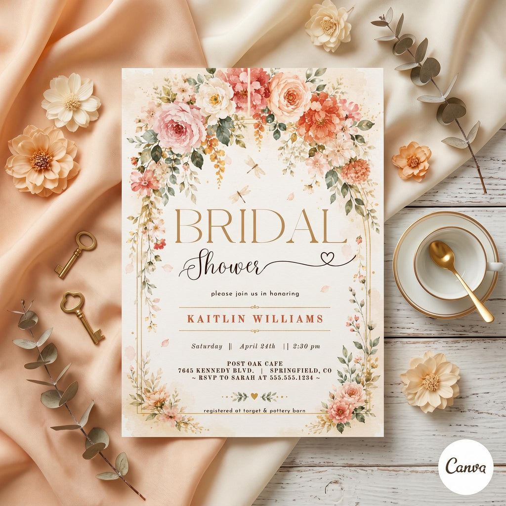 Wildflower Bridal Shower Invitation Template, Editable Floral Garden Party Invite, Printable Boho Bridal Shower Evite, Canva Template