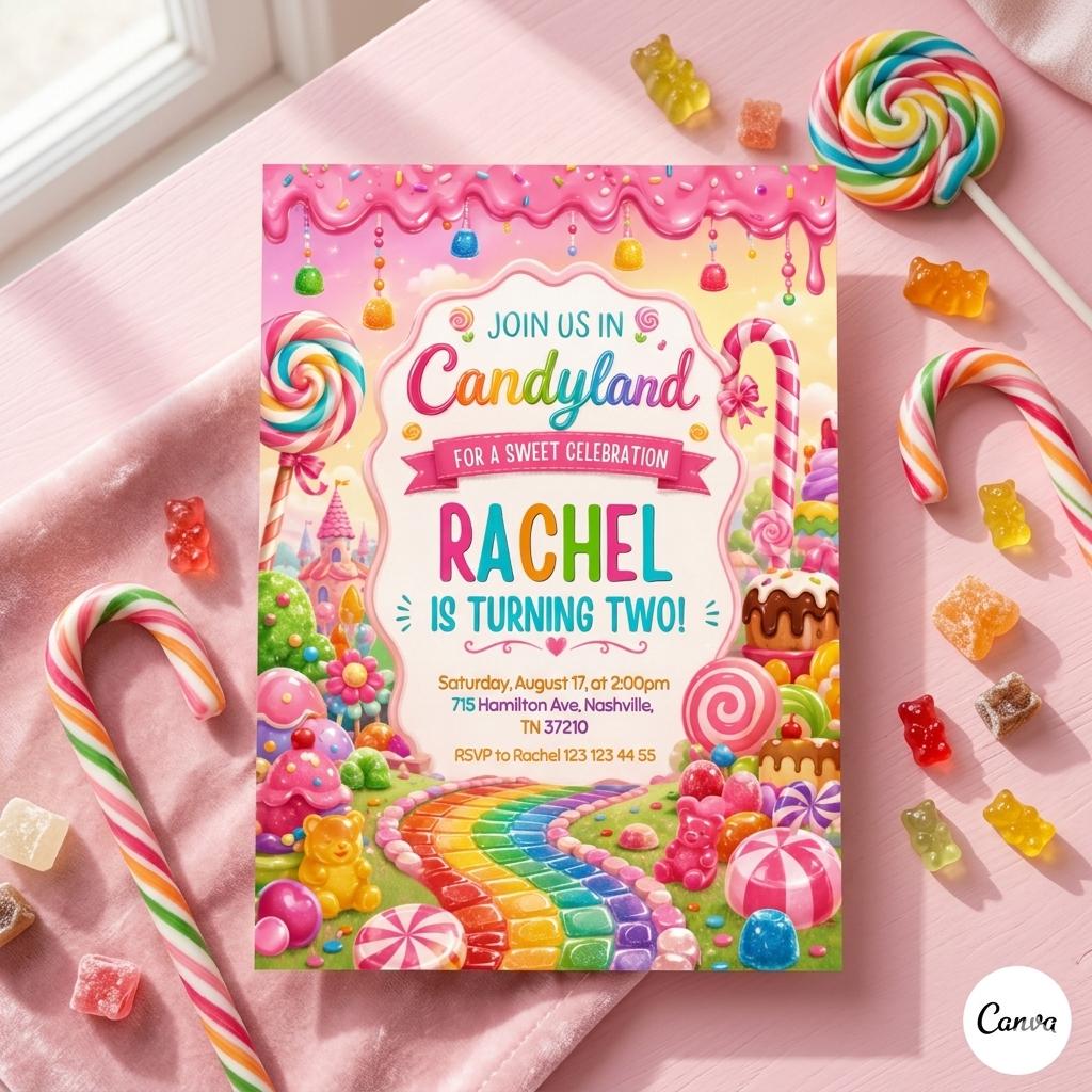 Editable Candy Birthday Invitation, Candyland Sweet Celebration (Digital Download)