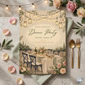 Editable Dinner Party Invitation Template – Garden String Lights, Floral Design (Digital Download)