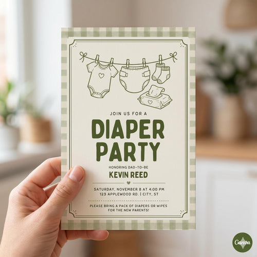 Diaper Party Invitation Template: Customizable Digital Invite (Canva)